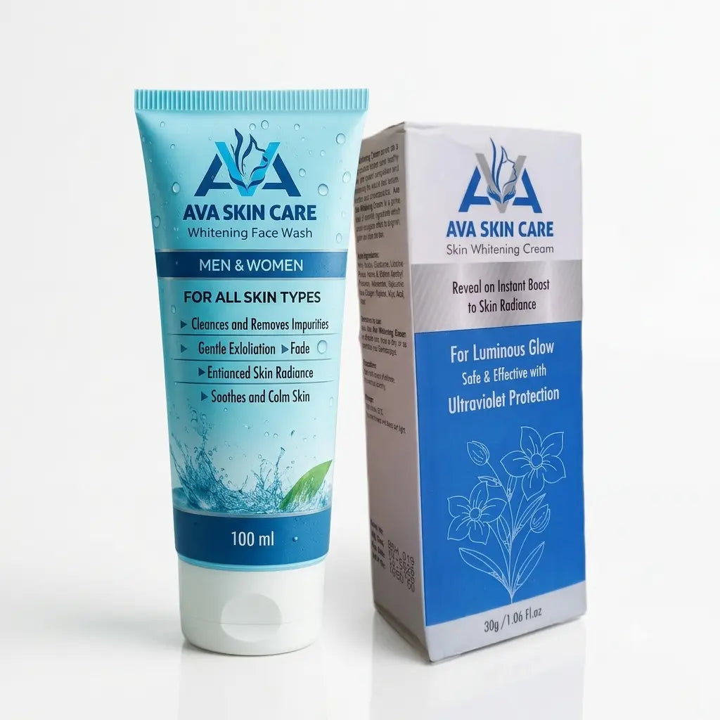 Ava Skin Care Whitening Face Wash and Skin Whitening Cream set for all skin types.