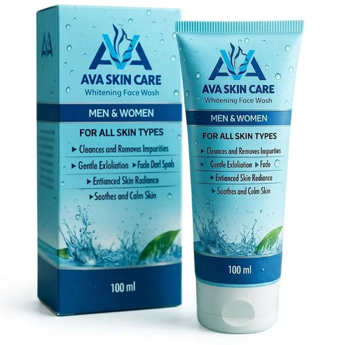 Ava Skin Care Whitening Face Wash for men and women, 100ml tube and box packaging.